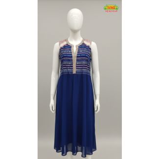 Navy blue sleeveless printed georgette A-line kurti - Gangavathi Exports