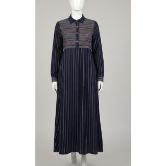 Navy blue striped cotton blend long kurti India