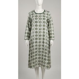 Olive green checkered printed cotton blend kurti India