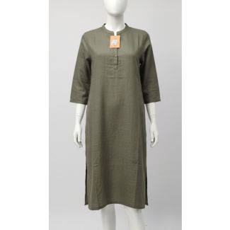 Olive green cotton blend kurti 3/4 sleeve A-line India