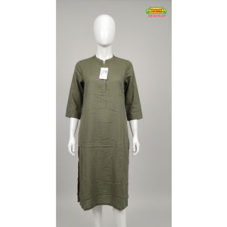 Olive green cotton kurti with 3/4 sleeves and mandarin collar - Gangavathi Exports