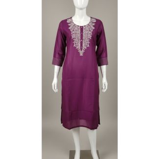 Orchid purple embroidered kurti 3/4 sleeve casual India