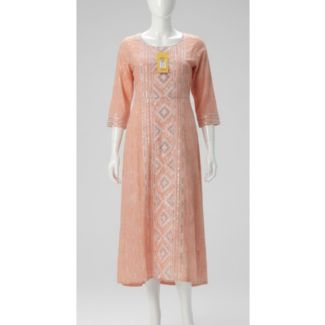 Peach geometric print cotton blend kurti 3/4 sleeve India