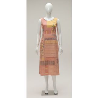 Peach printed sleeveless A-line kurti India