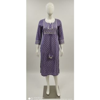 Periwinkle geometric cotton kurti 3/4 sleeve straight fit India