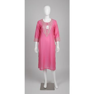 Pink embroidered kurti 3/4 sleeve A-line India