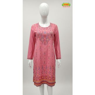 Pink floral cotton kurti full sleeve A-line India