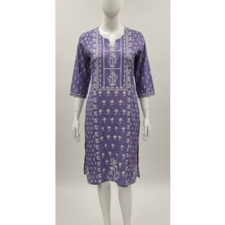 Purple small floral cotton kurti with 3/4 sleeves
