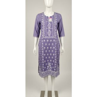 Purple white bandhani print cotton kurti with 3/4 sleeves India
