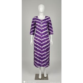 Purple and white zigzag tie dye cotton kurti with 3/4 sleeves India