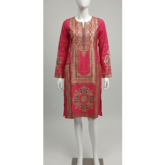 Red embroidered cotton kurti with full sleeves - Gangavathi Exports
