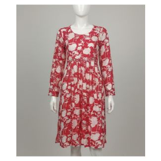 Red floral cotton kurti full sleeve A-line - Gangavathi Exports