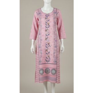 Rose Pink Printed Cotton Blend Kurti 3/4 Sleeve India