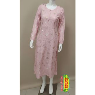 Rose pink printed cotton kurti long sleeve India