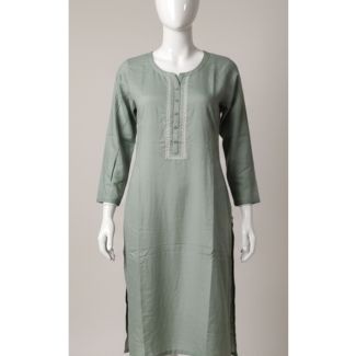 Sage green embroidered cotton kurti with 3/4 sleeves