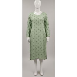 Sage green printed cotton kurti full sleeve A-line India