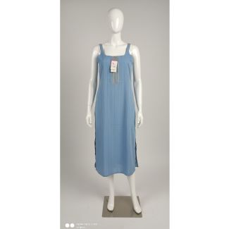 Sky blue striped sleeveless cotton kurti with square neck and side slits