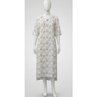 White and charcoal printed cotton kurti on a mannequin India