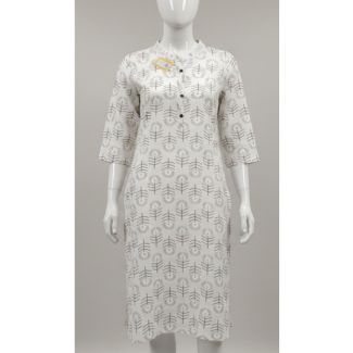 White printed cotton kurti 3/4 sleeve with mandarin collar India