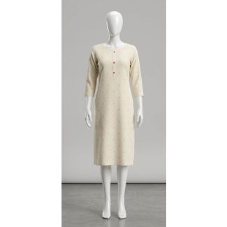 Women's Cream Floral Rayon 3/4 Sleeve Straight Cut Kurti India
