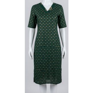 Women's Dark Green Printed Rayon Kurti India