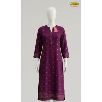 Womens Deep Purple Printed Cotton Kurti 3/4 Sleeve Straight Fit India