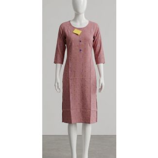 Women's Dusty Rose Printed Rayon Kurti 3/4 Sleeve Straight Cut India