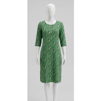 Women's Green Geometric Print Rayon Kurti 3/4 Sleeve India
