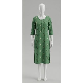 Women's Green Printed Rayon Kurti 3/4 Sleeve Straight Cut India