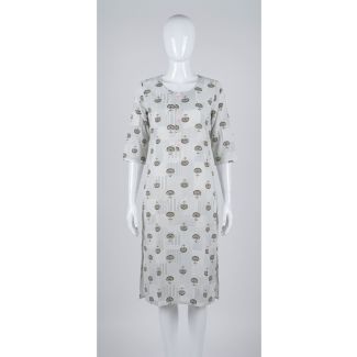 Women's Grey Floral Rayon 3/4 Sleeve Straight Kurti for women India