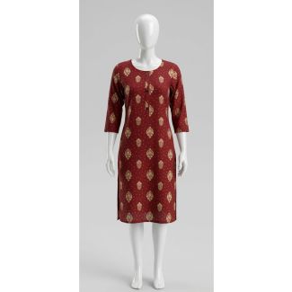 Women's Maroon Floral Rayon 3/4 Sleeve Printed Kurti for Women India