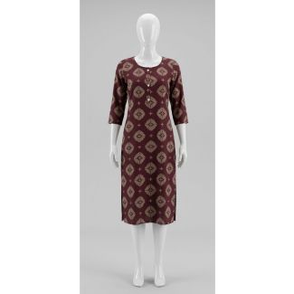 Women's Maroon Geometric Print Rayon 3/4 Sleeve Kurti for women in India