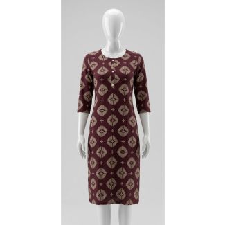 Women's Maroon Geometric Print Rayon 3/4 Sleeve Kurti India