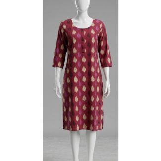 Women's Maroon Ikat Print Rayon Kurti India
