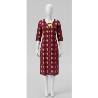 Women's Maroon Ikat Printed Rayon 3/4 Sleeve Straight Kurti India