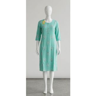 Women's Mint Green Floral Rayon 3/4 Sleeve Kurti for Women India