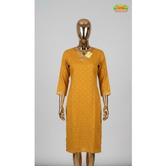 Women's mustard yellow cotton knee length kurti with geometric pattern India