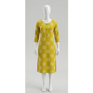 Women's Mustard Yellow Floral Rayon 3/4 Sleeve Kurti for Women India