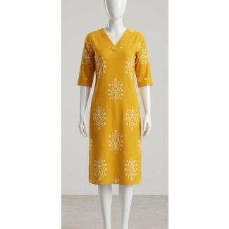 Women's Mustard Yellow Floral Rayon Kurti India