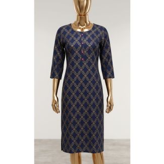 Women's Navy Blue Geometric Print Cotton Full Sleeve Kurti for Party Wear India