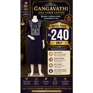 Womens Navy Blue Embroidered Rayon Kurti Ethnic Wear India