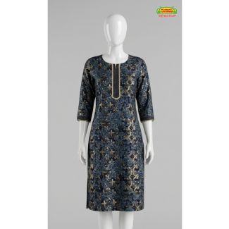 Women's Navy Blue Floral Print Cotton Kurti 3/4 Sleeve Online India