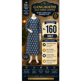Women's Navy Blue Floral Rayon Kurti with 3/4 Sleeve online in India