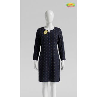 Women's navy blue printed cotton straight cut kurti for casual wear India
