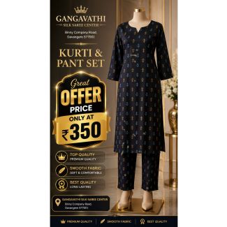 Women's Navy Blue Printed Kurti Set India