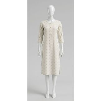 Women's Off-White Floral Rayon Straight Kurti with 3/4 Sleeve India