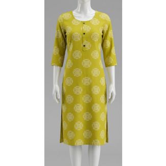 Women's Olive Green Floral Rayon Kurti India