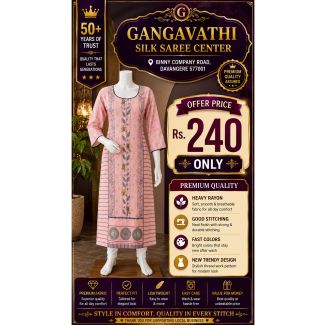 Women's Peach Floral Rayon Kurti 3/4 Sleeve Straight Cut India