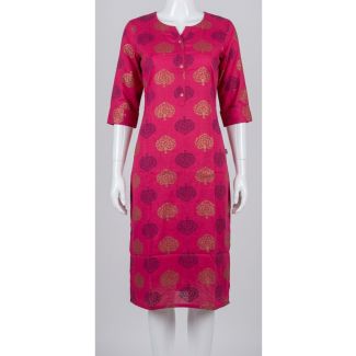Women's Pink Gold Printed Rayon Kurti India