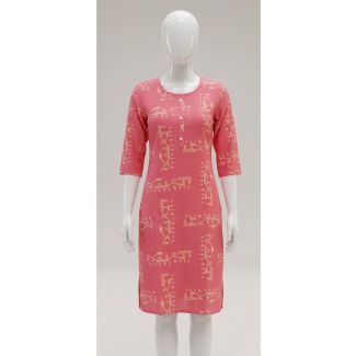 Women's Pink Printed Rayon 3/4 Sleeve Straight Cut Kurti India